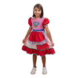 Vestido Coração Vermelho Infantil Festa Junina Caipira