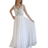 Impactante Vestido Blanco Ideal Novia De Gasa Moda Pasión