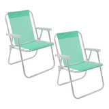 Kit 2 Cadeiras De Praia Alta Em Alumínio Verde Mormaii