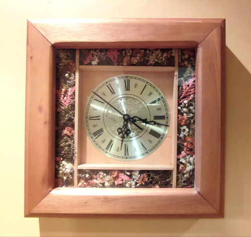 Reloj De Pared / Madera / Cuadrado / Floral / Decoración