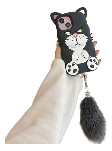 Cute Lucifer Cat Phone Case Para iPhone, Con Cola