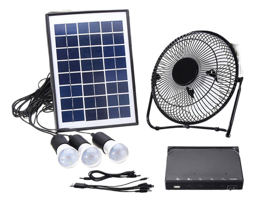 Panel De Energía Solar Carga Kit De Ventilador Lámpara Luz