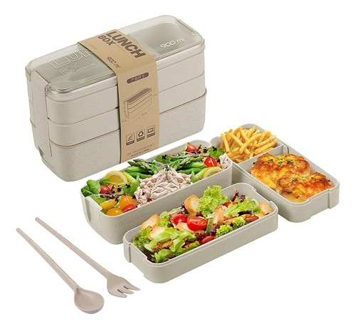 Porta Comidas Lunch Box Meriendas 3 Niveles Con Cubiertos 