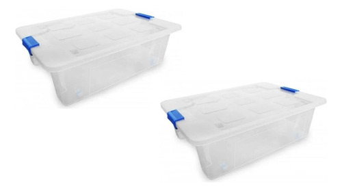  Caja Organizadora Transparente 28 L Con Tapa Pack 2 Piezas