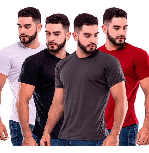 Kit 4 Camiseta Masculina Camisas Slim Fit Algodão Atacado 