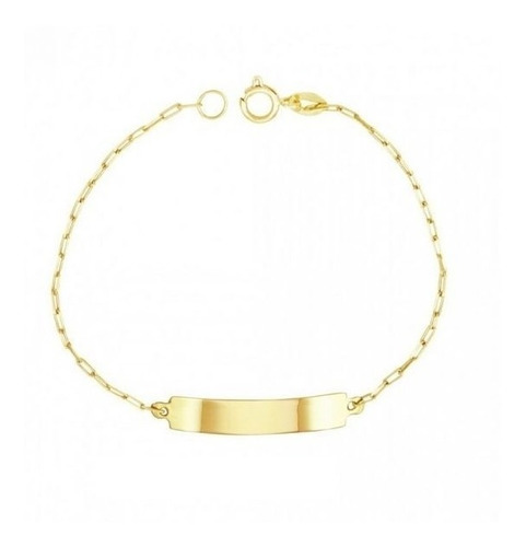 Pulseira De Ouro 18k Infantil Com Plaquinha Chapinha 14,5cm