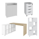 Conjunto Escritório Home Office 4 Peças Mity Branco/carvalho