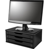 Suporte Para Monitor De Mesa Em Mdf Black Piano Com 3 Gaveta