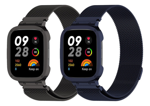 2 Correa + Funda Acero Milanis Para Redmi Watch 3 / 3 Active