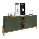 Aparador Buffet Sala Lizz 190cm Com Pés De Madeira Maciça Cor Verde Oliva/cedro