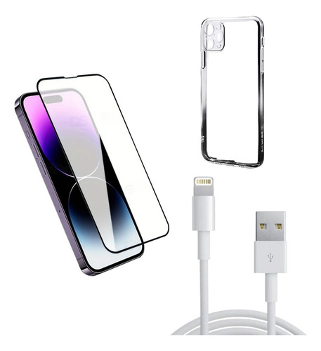 Funda Protector P/iPhone 11 Promax+vidrio Templado+cable Usb