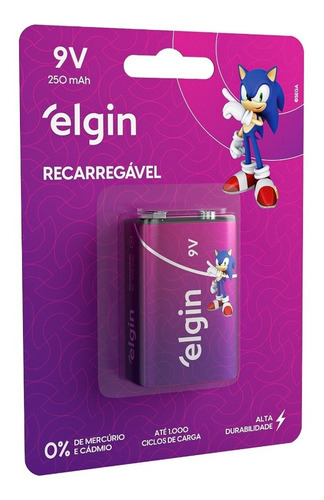 Bateria Recarregável 9 Volts Elgin 9v 250mah Original