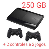 Sony Ps3 Playstation 3 Super Slim 250gb + Controles E Jogos