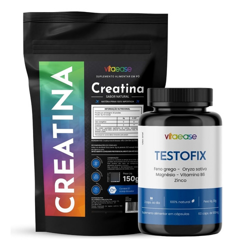 Kit Creatina Pura Monohidratada 150g + Testofix 60 Cápsulas