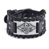 Pulsera Piel Metal Dragón Vikingo Brazalete Cuero Vintage