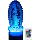 Virgen De Guadalupe Lampara Led 3d Ilusión Control 16 Colore