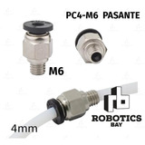 Acople Racor Pc4 M6 Pasante P/ Tubo Ptfe 4mm Y Filam 1.75mm