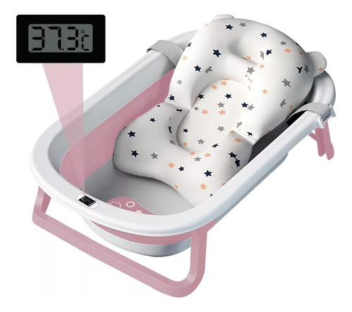 Bañera Tina De Baño Plegable Bebés Con Cojin Y Termómetro