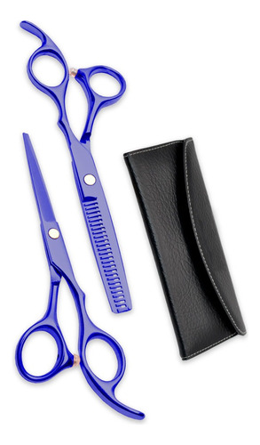 Kit Tijeras Azules Tijera De Corte + Entresacar Pelo