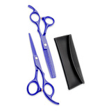 Kit Tijeras Azules Tijera De Corte + Entresacar Pelo