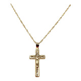 Dije Cristo Con Zirconias Y Cadena Singapur Oro 10k 55cm Lrg