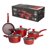 Conjunto Panelas Optima Carmim Vermelho 5 Pçs Indução Brinox