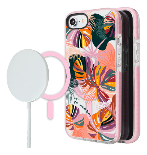 Funda Para iPhone Magsafe Mujer Flores Hojas Tu Nombre