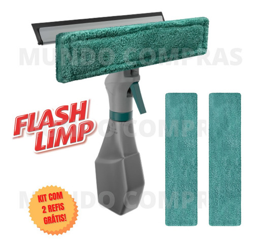 Flash Limp Rodo Limpa Vidro 3 Em 1 Spray Dispenser + 2 Refis