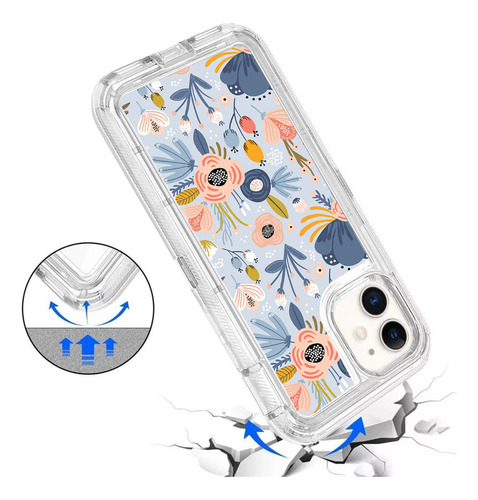 Funda Protector Uso Rudo Transparente  De Mosaico De Flores#