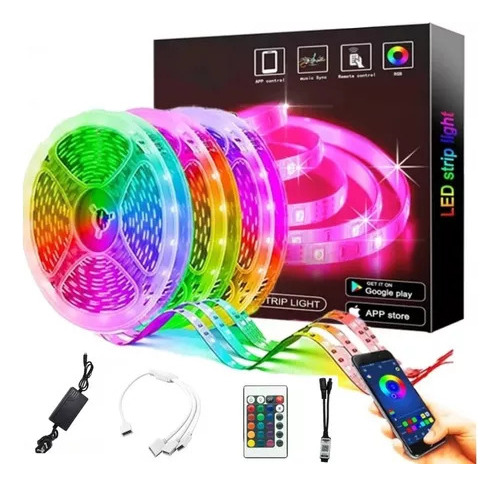 Luz Tira Led 15 Metros 5050 Rgb Bluetooth App Gamer Fuente