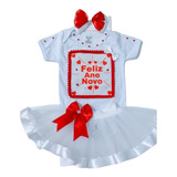 Kit Conjunto Infantil Feminino C/ Body Roupa Festa Ano Novo