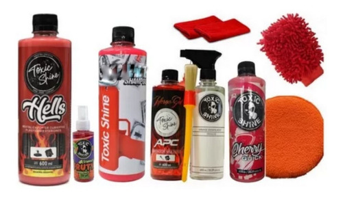 Kit Rojo Lavado+acondicionador+shampo+apc+cera Toxic Shine