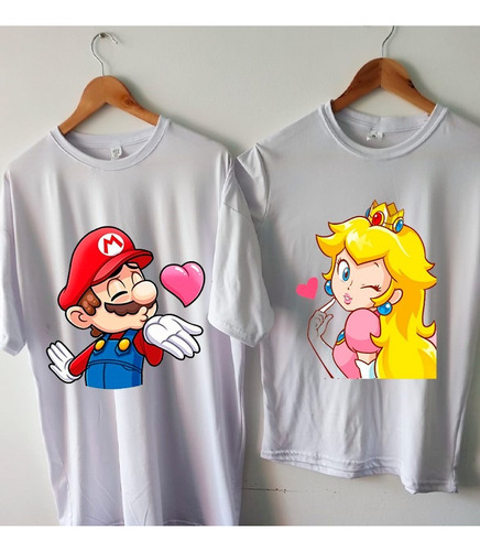 Camiseta Pareja  Mario Bros Y Princess Personalizado