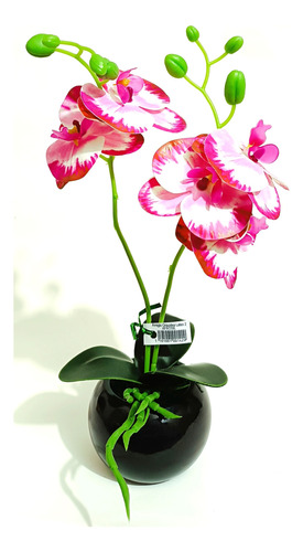 Arreglo Floral Orquídea Latex 2 Ramas Artificia Base Ceramic