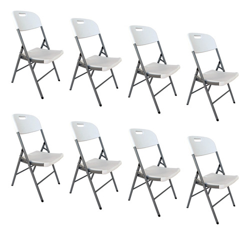 Silla Plegable Linium Set De 8 Plástico Resistente Eventos Color Blanco