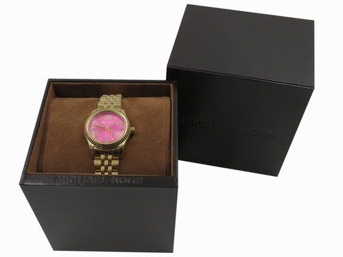 Reloj Michael Kors Dial Rosa Mini No. Romano Color De La Correa Dorada