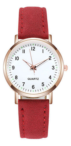 Reloj Luminoso De Cuero Nobuck Reloj Casual Reloj De Cuarzo Color Del Fondo Rojo