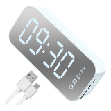 Reloj Despertador Digital Con Bocina Bluetooth Radio Espejo Color Blanco