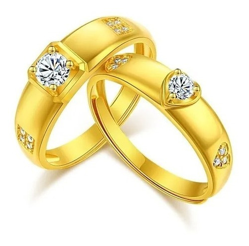 Anillo Para Pareja Piedra Corazón Color Oro Hombre Y Mujer