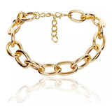 Colar Choker Com Elos Maiores Ajustável Cor Dourado