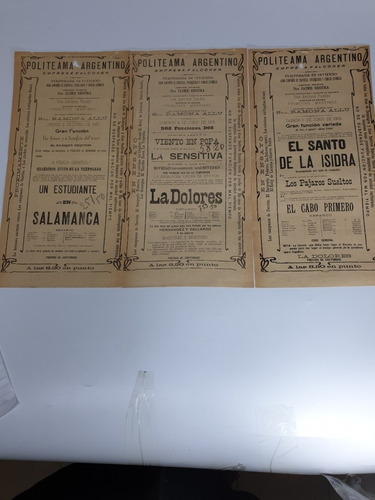 3 Programas Del Teatro Politeama Originales Del Año 1905-04 