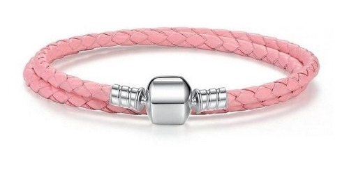 Pulsera Manilla Rosa Para Mujer En Cuero Y Plata 925