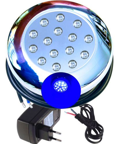 Kit 01 Refletor Piscina Led 15w Azul Rosca 1/2 20mm + Fonte