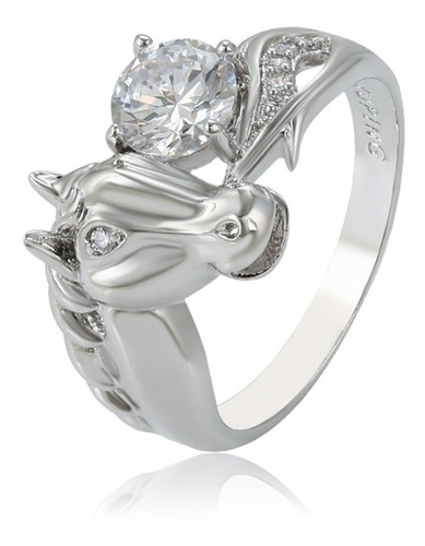 Anillo Caballo Oro 14k  Blanco Lam Swarovski Pony Equino Mod