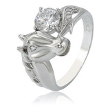 Anillo Caballo Oro 14k  Blanco Lam Swarovski Pony Equino Mod