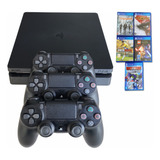 Playstation 4 Slim Com 3 Controles + 5 Jogos 