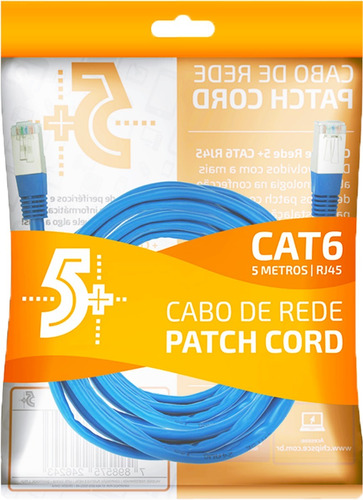 02x Cabo De Rede Rj45 5 Mts Cat6 Internet Lan Azul Blindado