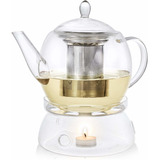 Teabloom Prague Glass Tea Maker & Warmer Set  Large Capacit