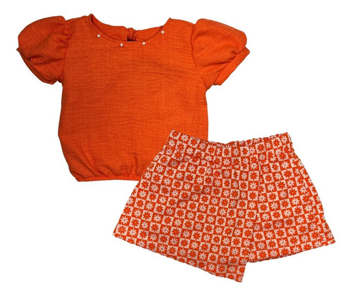 Conjunto Infantil Blusa Short Saia Flores - Natal/ano Novo