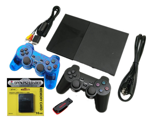 Video Game Playstation 2 Slim + Opl + 2 Controles Cabos 